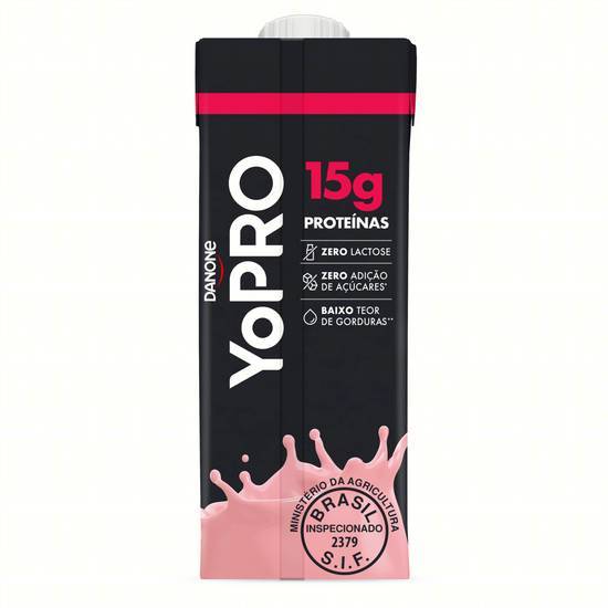 YoPro bebida láctea uht 15g de proteína sabor morango zero lactose