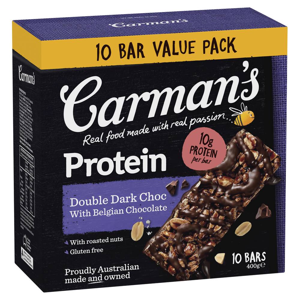 Carman's Protein Bar, Double Dark Choc With Belgian Chocolate (400g, 10 pack)