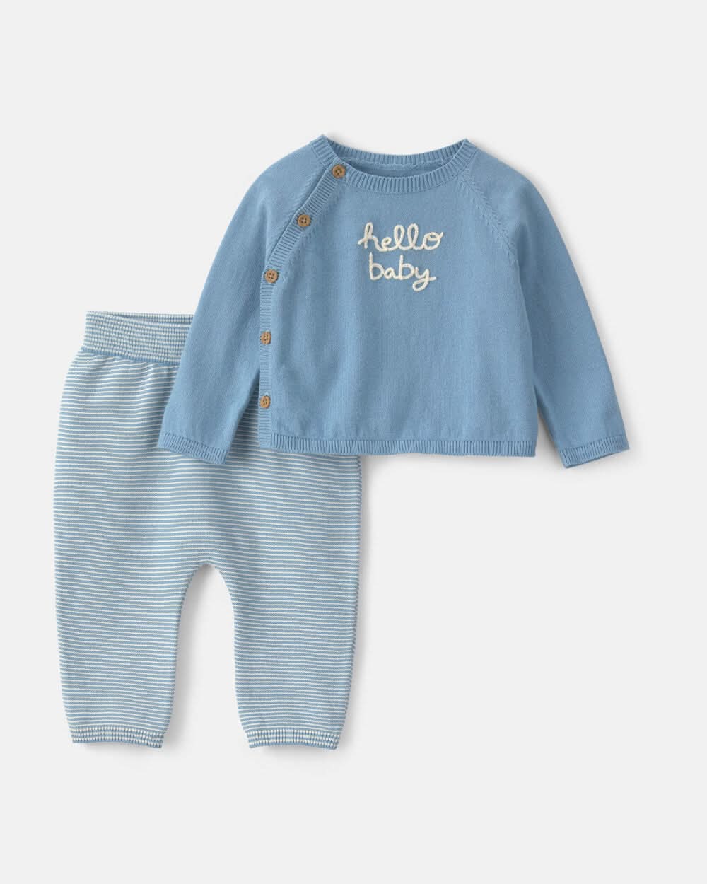 Baby Boy 2-Piece 'Hello Baby' Long-Sleeve Top & Pant Set - Blue - NB