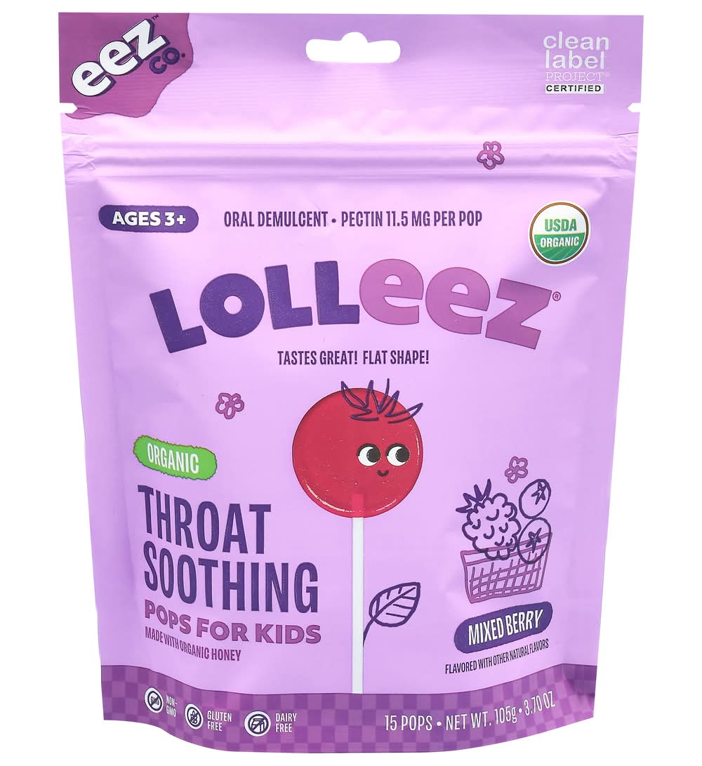 Lolleez Organic Mixed Berry With Elderberry Throat Soothing Pops (3.7 oz)