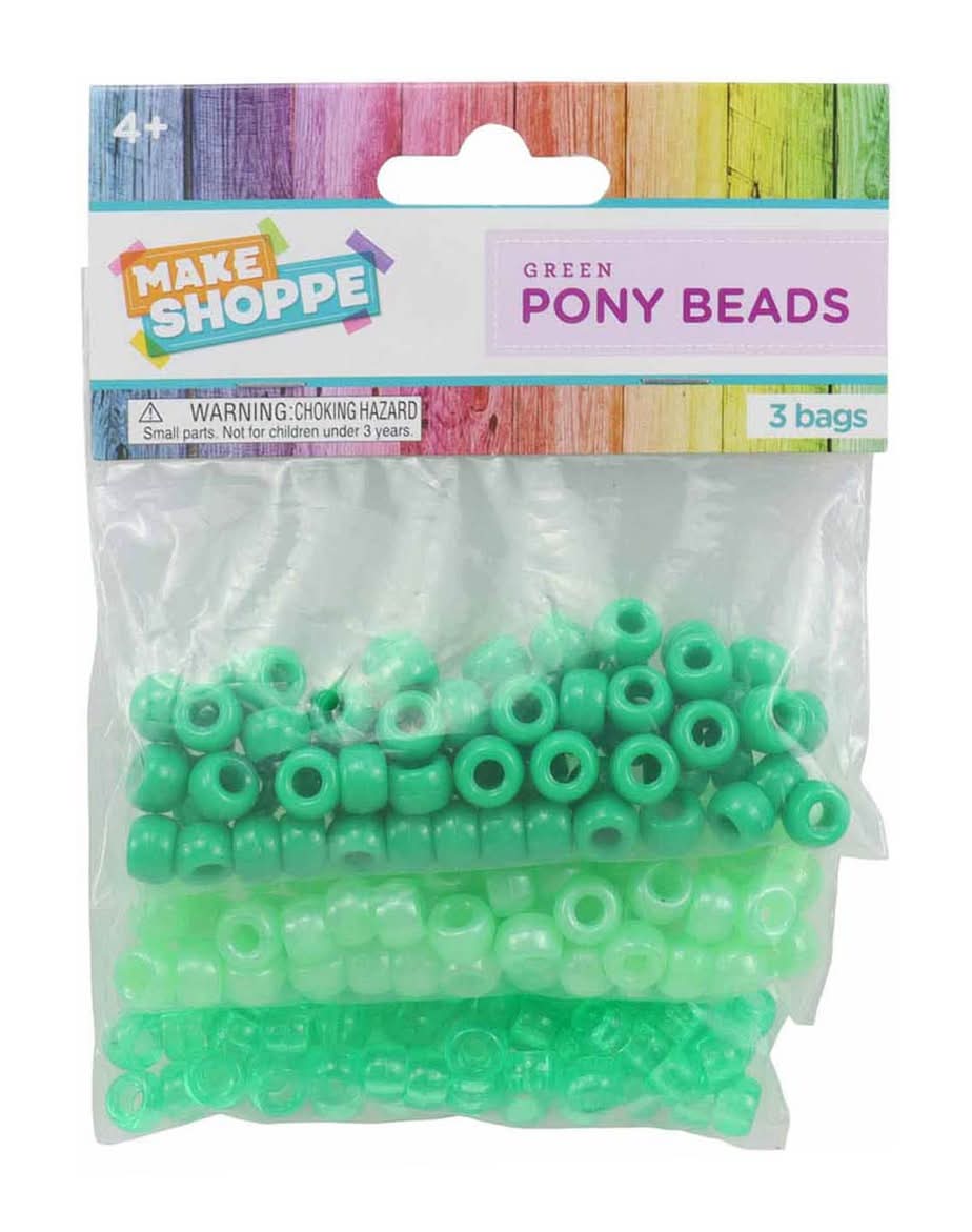 Make Shoppe Pony Beads - Green 3 Ct