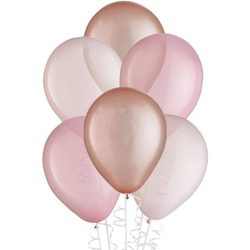 Uninflated 15ct, 11in, Rose Gold 3-Color Mix Latex Balloons - Pinks Rose Gold
