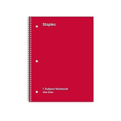 Staples Wide Ruled Subject Notebook, Red