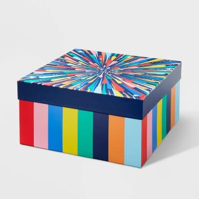 Spritz Starburst Striped Gift Box, 10x10x5.125 in, Assorted