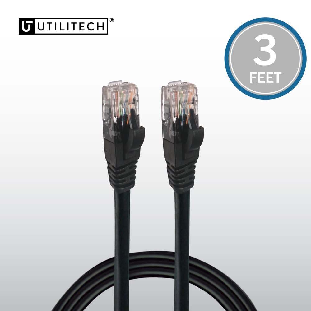 Utilitech 3-ft Cat 6A Black Ethernet Cable