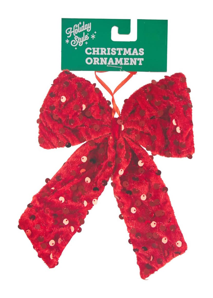 Holiday Style Puffy Sequin Bow Ornament, Red
