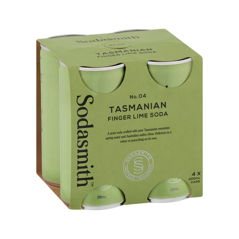 Sodasmith Tasmanian Lime Soda Water Can 200mL X 4 pack