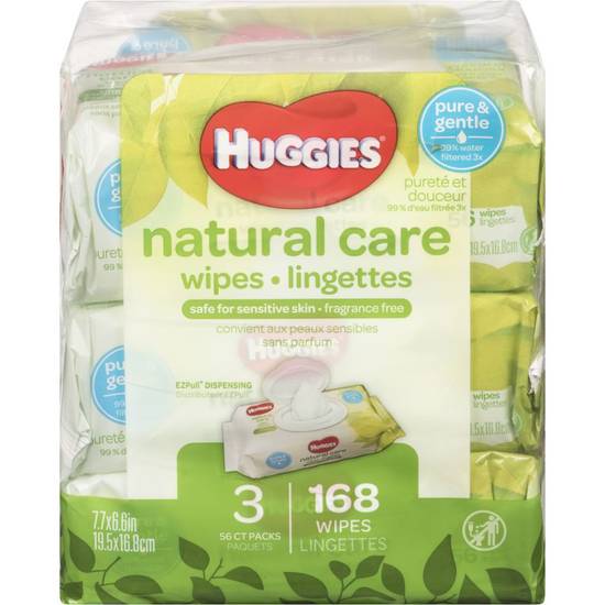 Huggies lingettes souples sans parfum (3x56 un) - natural care baby wipes (3 units)