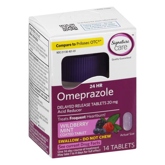 Signature Care Omeprazole Delayed Release Wildberry Mint Tablets (14 ct)