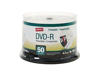Staples 50599 16x DVD-R, White Inkjet Printable, 50/Pack