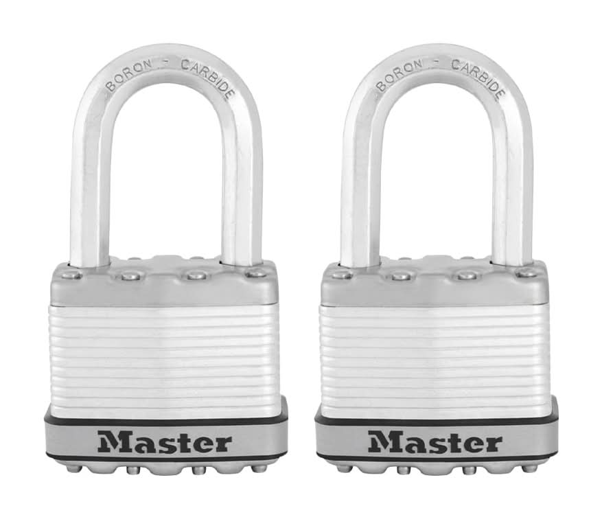 Master Lock Heavy Duty Outdoor Keyed Padlock, 2-in Wide x 1-1/2-in Shackle Keyed Alike (2-Pack)