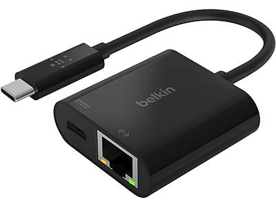 Belkin USB-C to Ethernet/USB-C Adapter, Male to Female, Black (INC019BTBK)