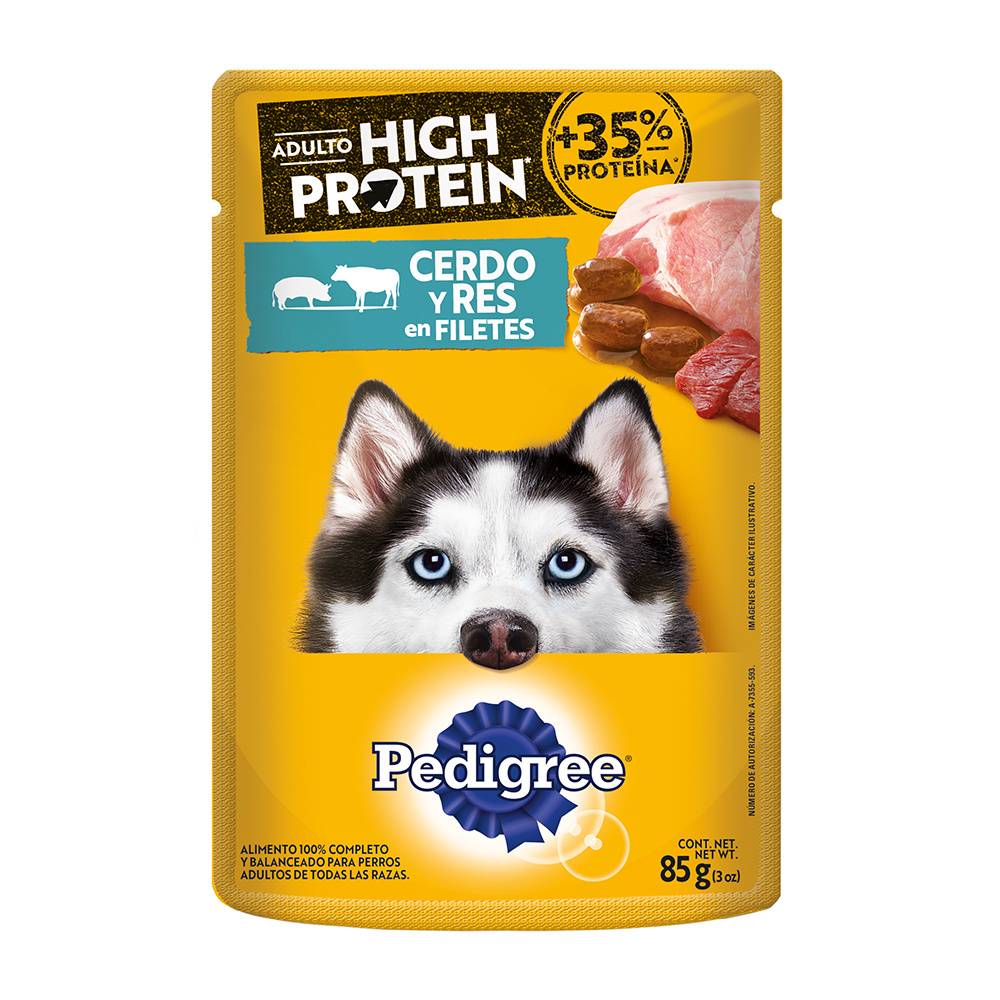 Pedigree · Alimento húmedo high protein cerdo y res para adulto (85 g)