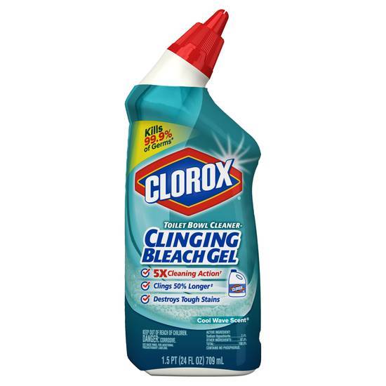 Clorox Toilet Bowl Cleaner Clinging Bleach Gel, Cool Wave (1.5 pint)