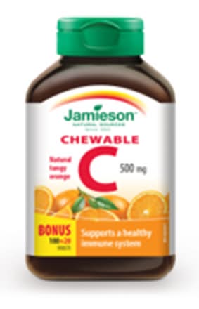 Jamieson Vitamin C Chewable Tablets 500 mg, Natural Tangy Orange (120 ct)