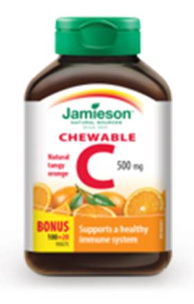 Jamieson Vitamin C Chewable Tablets 500 mg, Natural Tangy Orange (120 ct)