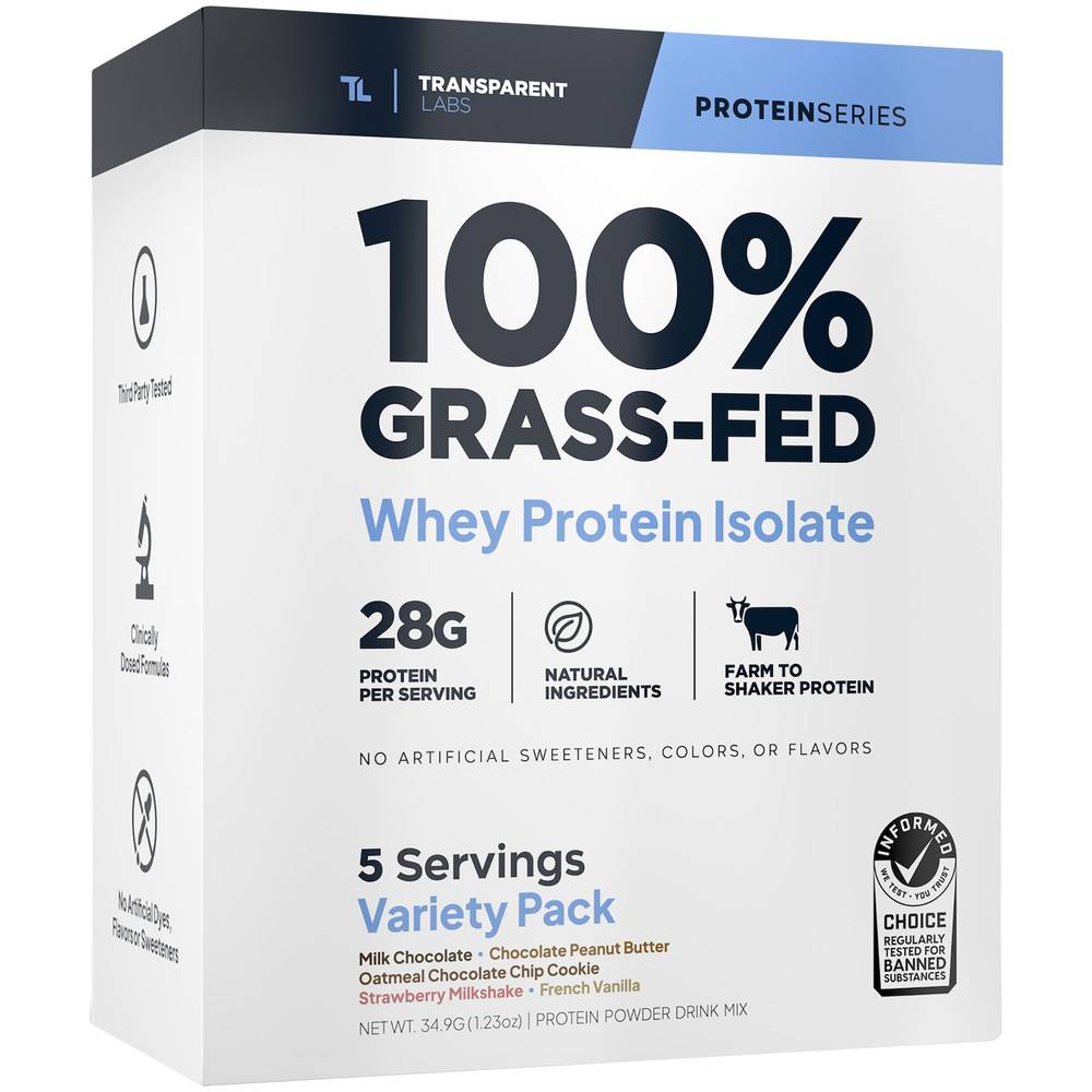 Transparent Labs 100% Grass Fed Whey Protein Isolate, Assorted (1.23 oz)