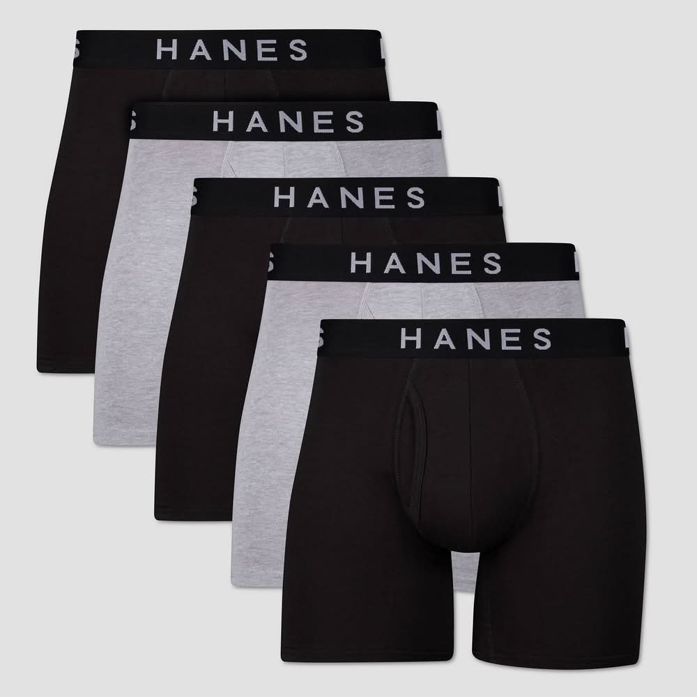 Hanes Premium Tagless Boxer Briefs, Men, M, Black-Gray (5 ct)
