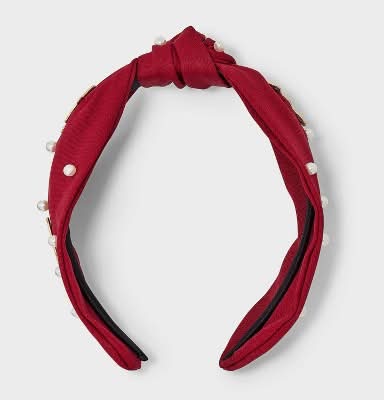 Universal Thread Sports Helmet Game Day Embellished Top Knot Headband, Red