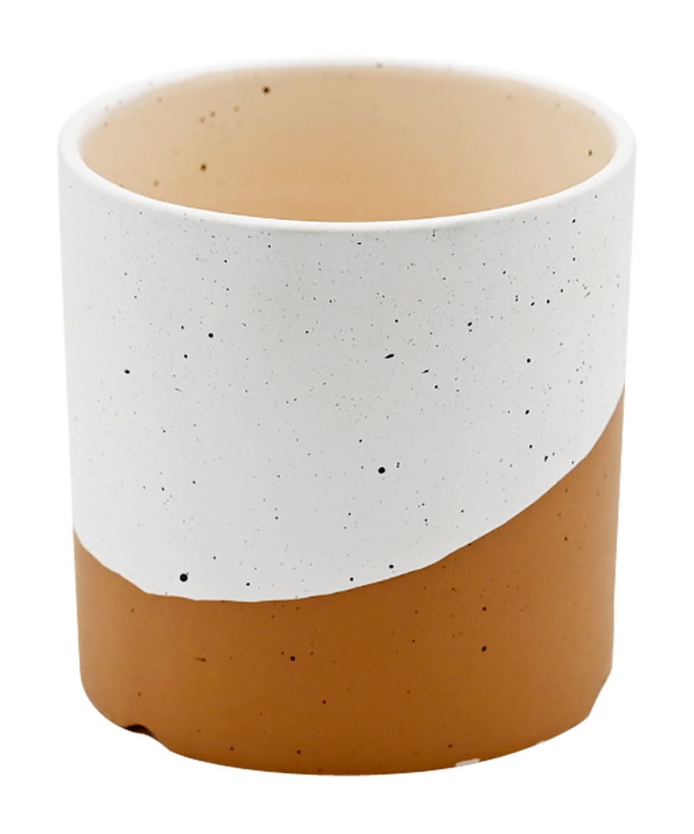 White And Tan Flower Pot Small