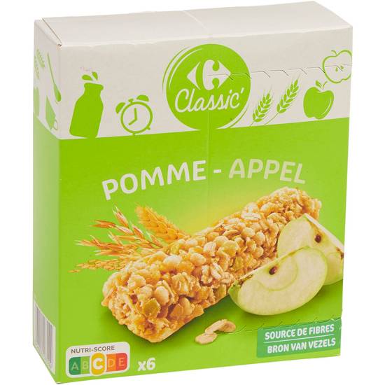 Carrefour Classic' - Barres céréales saveur pomme verte (6 pièces)