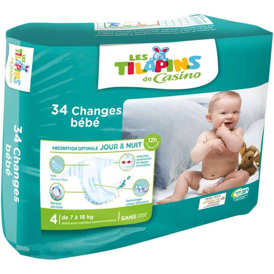 LES TILAPINS - Couche bébé - Change bébé - Taille 4 - Maxi - 7 à 18kg - x34