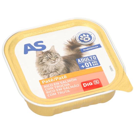 Paté para gatos rico en salmón con trucha As tarrina 100 g