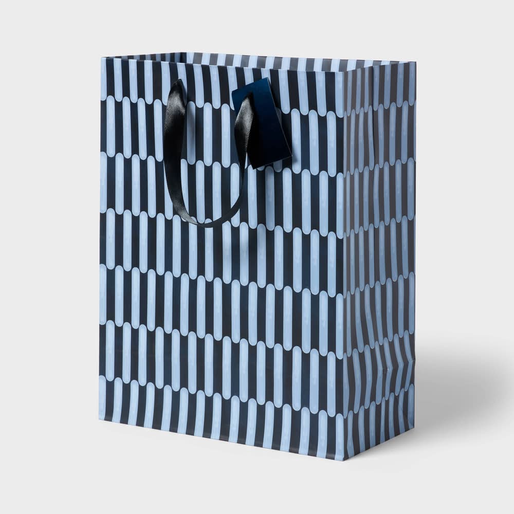 Spritz Striped Gift Bag, L, Navy/Blue