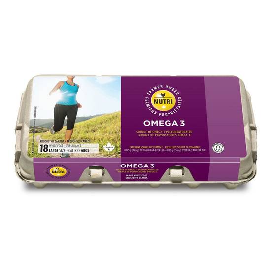 Nutri nutri gros oeufs blancs omega3 (paq. de 18) omega3 large