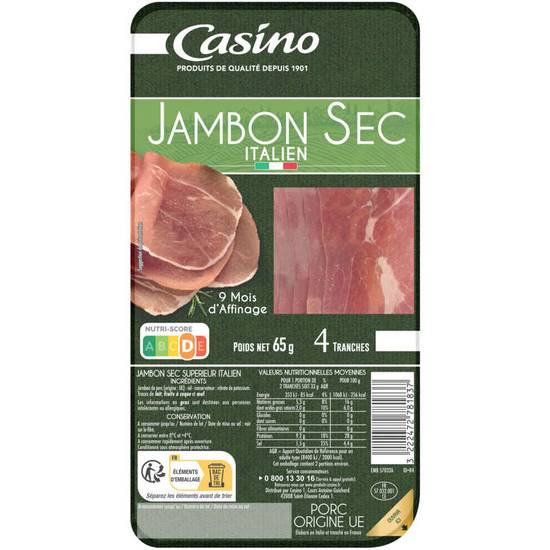 CASINO - Jambon sec italien - 4 tranches - 65g