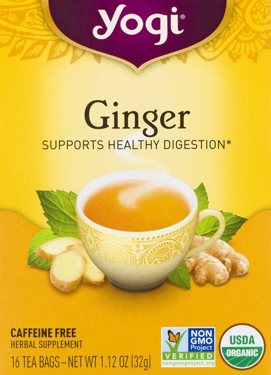 Yogi Caffeine Free Ginger Herbal Supplement Tea Bags (16 ct, 1.12 oz)