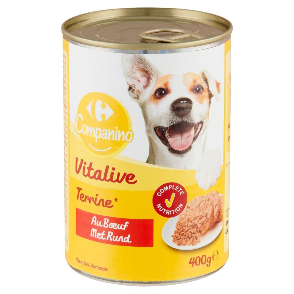 Carrefour Companino Vitalive Pour Chiens Terrine au Bœuf 400 g