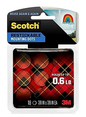 Scotch Removable Adhesive Dots, 7/8 x 7/8, Clear, 18/Pack (R105)