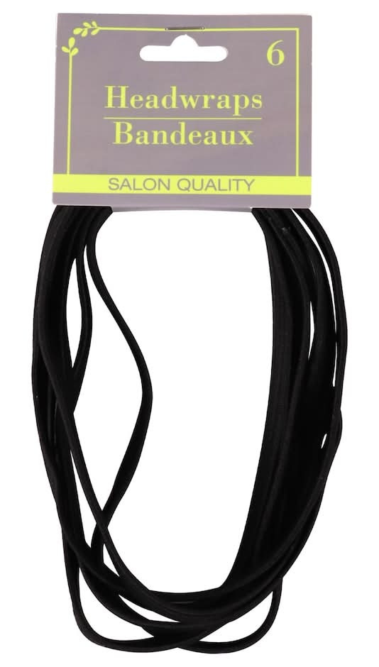 Elastic Headwraps, One size, Black (6 ct)