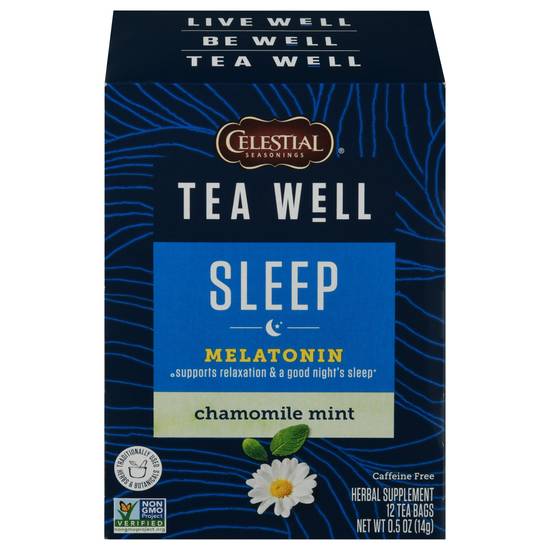 Celestial Seasonings Sleep Well Melatonin Chamomile Mint Tea (12 ct, 0.5 oz)