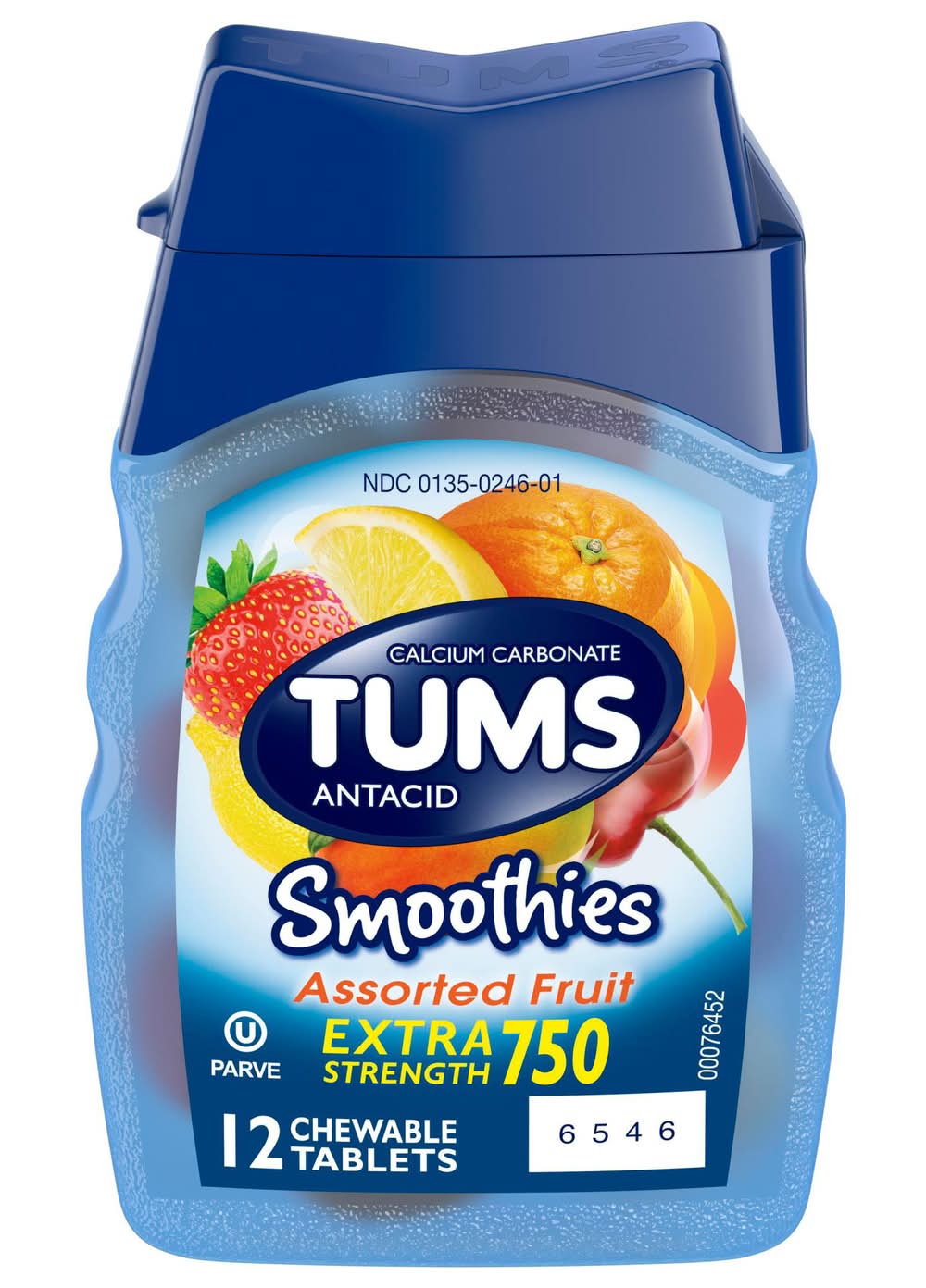TUMS Gluten Free Antacid Smoothies Extra Strength Chewable Tablets 750 mg, Assorted Fruit (12 ct)