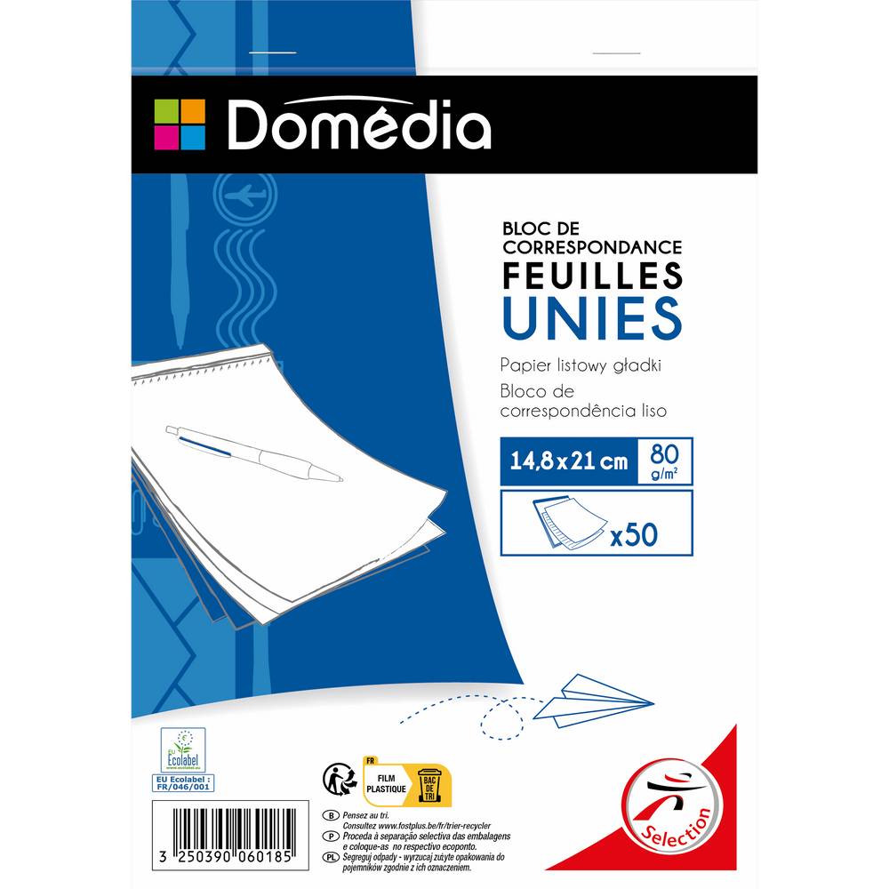 Domédia - Bloc de correspondance feuilles unies a5 80 g