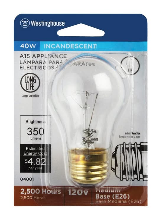Westinghouse 40 W A15 Appliance Incandescent Bulb E26 (Medium) Warm White 1 Pk