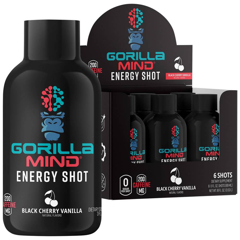 Gorilla Mind Energy Shot, Black Cherry Vanilla (6 x 3 fl oz)