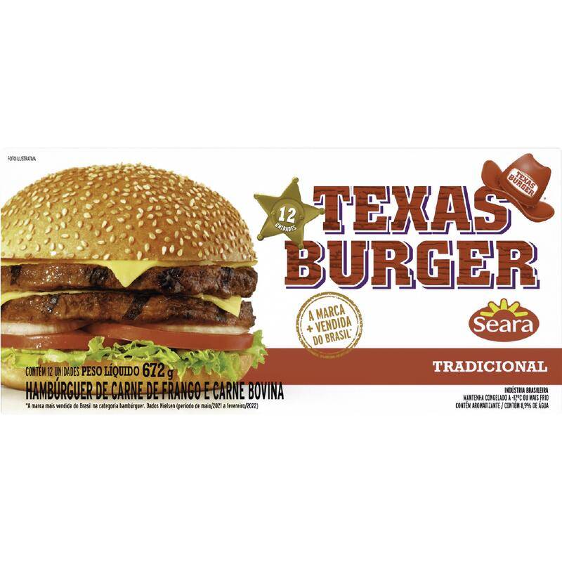 Seara hambúrguer misto de carne de aves, bovina e suína texas burguer (672 g)