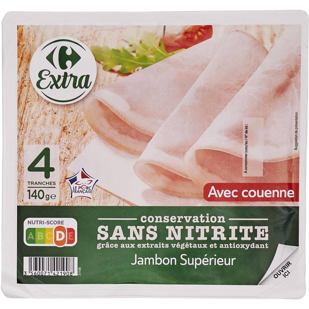 Carrefour Extra - Jambon supérieur avec couenne sans nitrite (4)