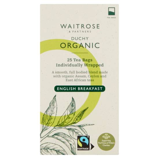 Waitrose Duchy Organic Fairtrade Individually Wrapped English Breakfast Tea Bags (25ct, 62.5g)