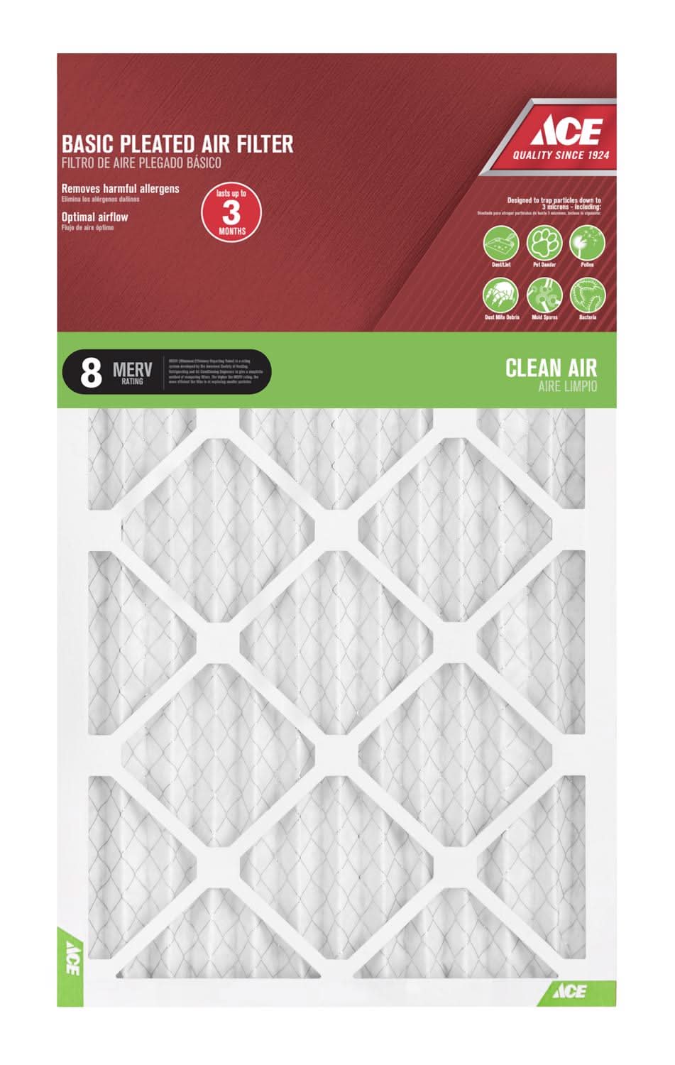 ACE 14 In. W X 24 In. H X 1 In. Synthetic 8 Merv Pleated Air Filter 1 Pk