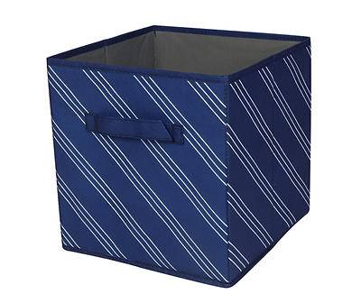 11" Diagonal Stripe Fabric Bin (blue-white)