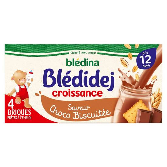 Lait croissance bébé chocolat biscuité dès 6 mois Bledina 4x250ml