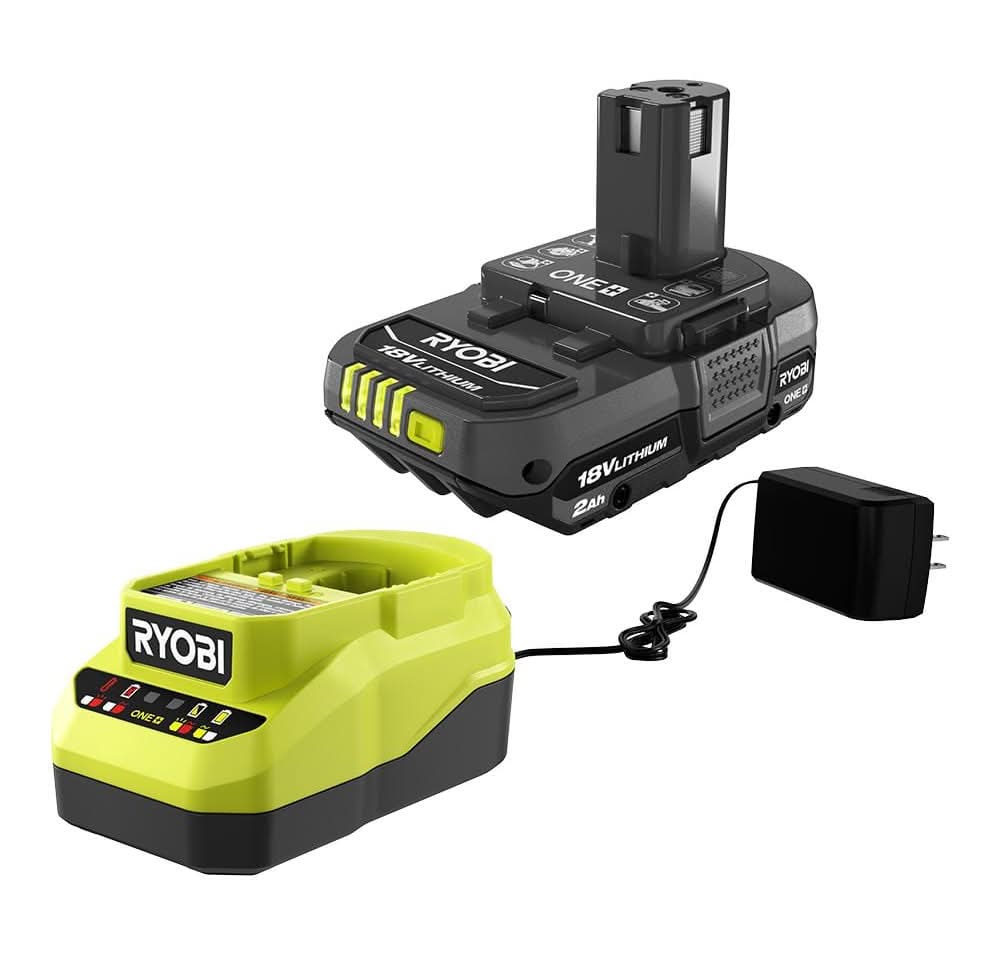 Ryobi One+ 18V Lithium-Ion 2.0 Ah Compact Battery And Charger Starter Kit