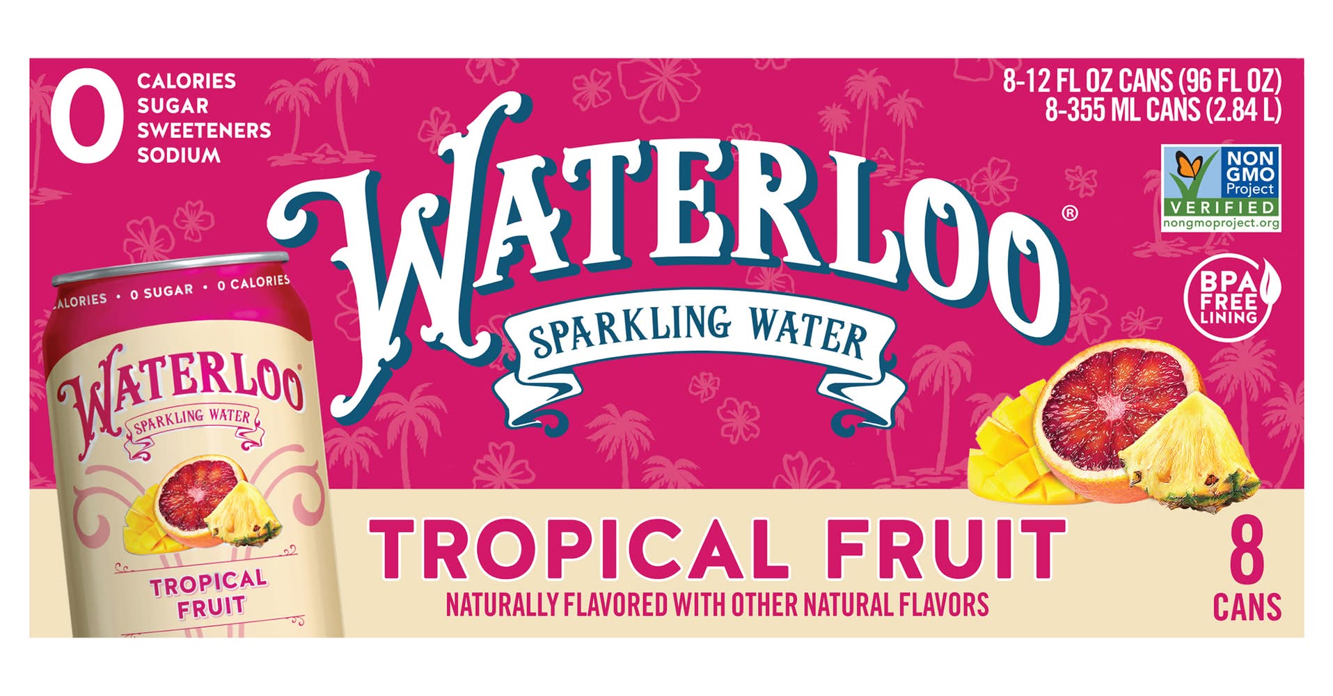 Waterloo Naturally Flavored Sparkling Water, Tropical Fruit (8 x 12 fl oz)