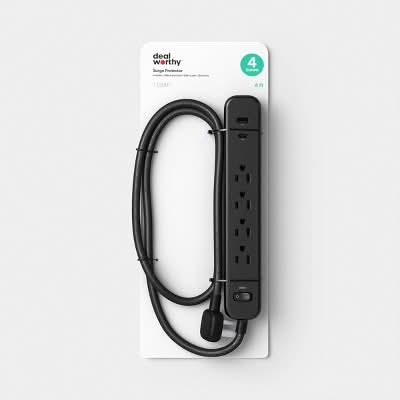 Dealworthy Surge Protector 4 Outlet Usb-A and Usb-C, Black
