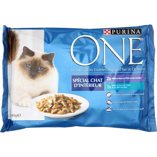 Patée pour chat spécial chat d'intérieur PURINA ONE - les 4 sachets de 85 g