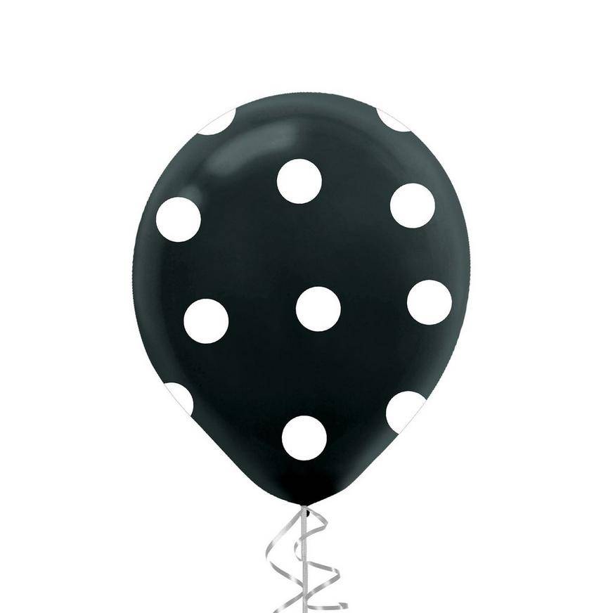 Uninflated 1ct, 12in, Black Polka Dot Latex Balloon